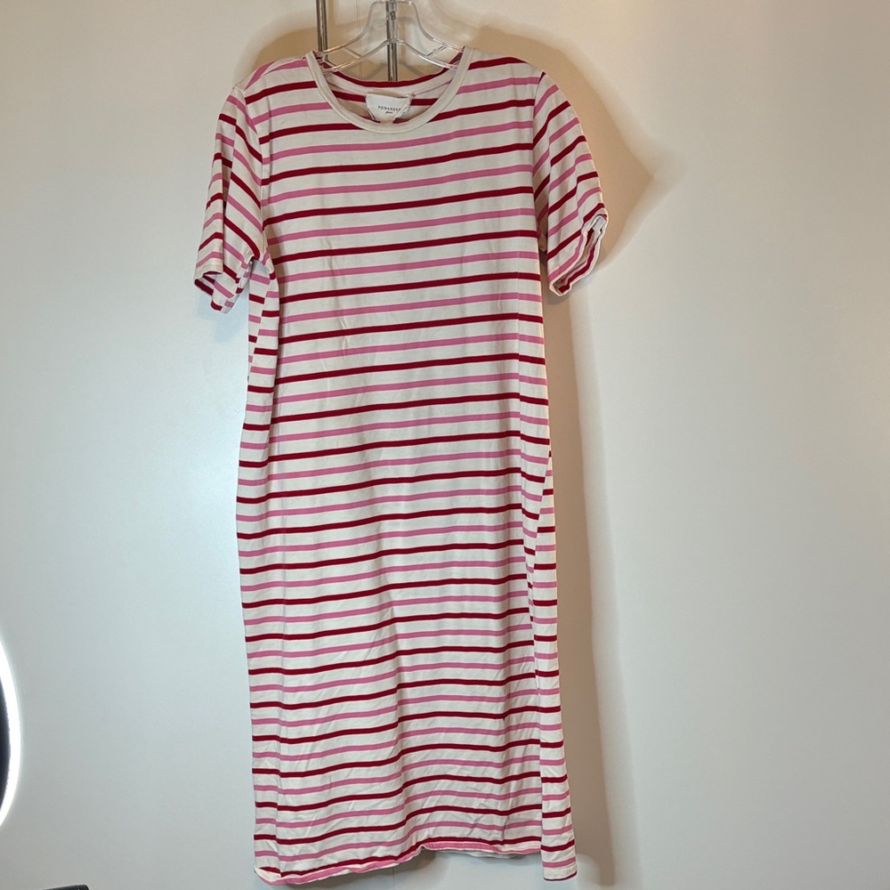 Pomander Place Red and Pink Striped Midi T-Shirt Dress